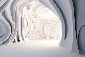 Beautiful abstract architecture background. 3D white intricate room. Modern Geometric Wallpaper. Futuristic Design. Textured background for presentation. AI, Generative AI