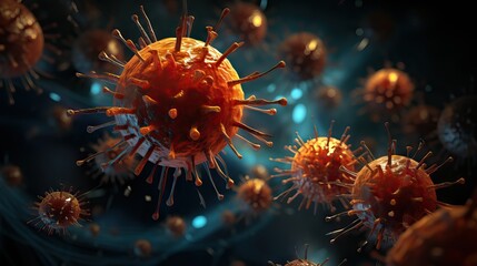 Coronavirus illustration. Virus in a microscope close up