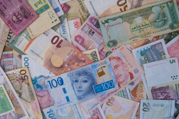 International currency banknotes as a background