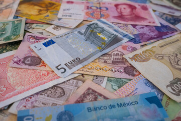 International currency banknotes as a background