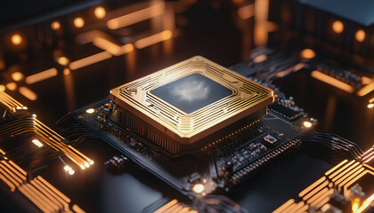 Quantum Computer's Heart: Ultra-Modern Chip. Generative AI.