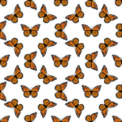 Seamless pattern with monarch butterflies, vector illustration