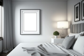 White empty frame in bedroom. generative ai