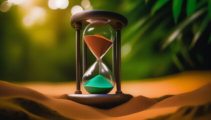 Time's Enchanted Hourglass: Colorful Sands in the Heart of the Forest. Generative A
