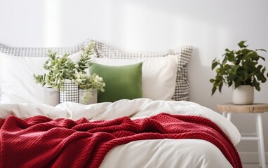 Verdant Plant and Bicolor Blanket Green and Red Blend. AI