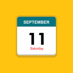 saturday 11 september icon with yellow background, calender icon