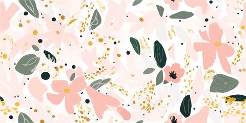 Feminine floral terrazzo seamless pattern. Fashionable template for design. Soft color palette.