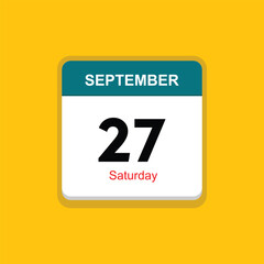 saturday 27 september icon with yellow background, calender icon