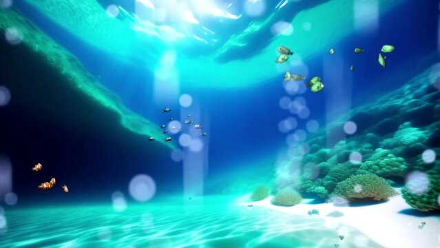 underwater scenery with beautiful fish background animation. looped video, suitable for music creator	