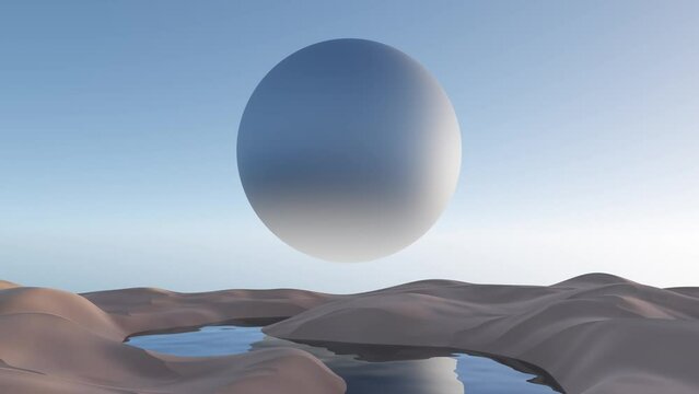 Round full moon rising over horizon. 3D render animation