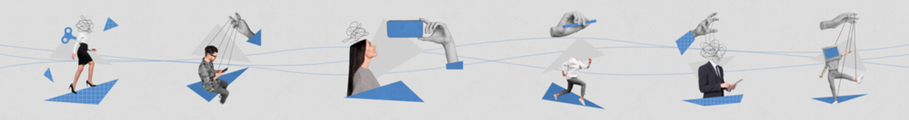 Photo collection collage illustrations overworked people tired tasks surrealism domination their...