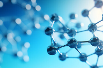 Molecular structure on blue background, 3d render