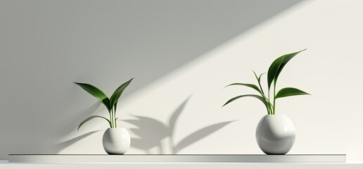 This stunning pair of white vases, adorned with lush green houseplants, bring life and natural beauty to any indoor wall, adding a touch of timeless design and delicate flowers to the room