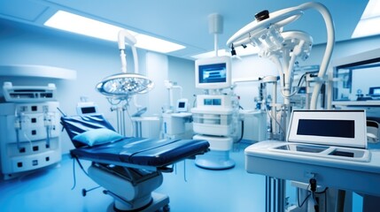 Interior of an operating room in clinic with modern medical equipment.