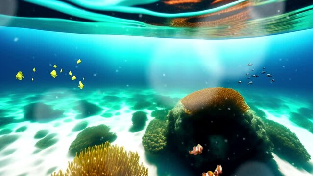 underwater scenery with beautiful fish background animation. looped video