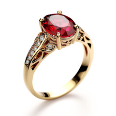 Engagement ring with a ruby on a white background AI Generative 