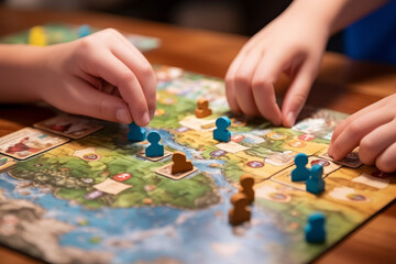 Close-up of hands of a kids playing a board game