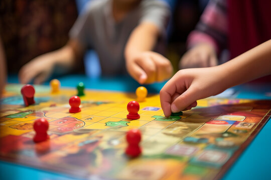 Close-up of hands of a kids playing a board game