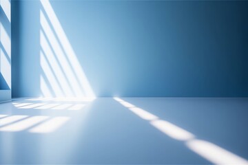 Light blue empty wall and smooth floor with interesting light glare. Background for the presentation, Generative AI