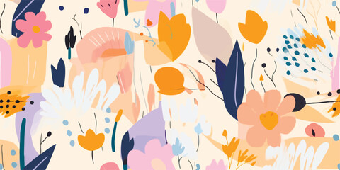 Modern cute floral illustration pattern. Collage contemporary seamless pattern. Fashionable template for design.