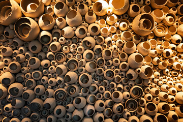 Clay pots decoration, textured background