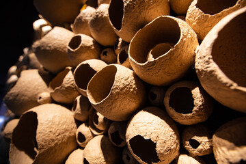 Clay pots decoration, textured background