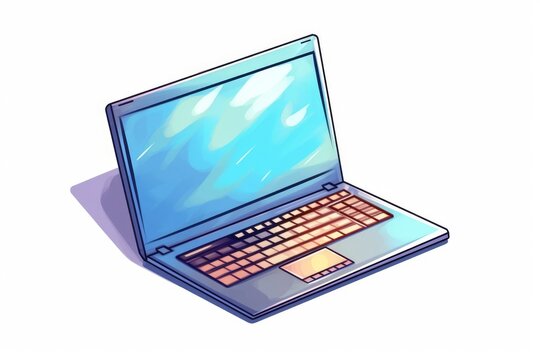 Laptop for Business on White Background in Cartoon Style. AI generated