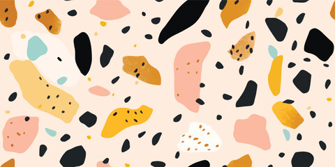 Modern seamless terrazzo pattern. Hand drawn trendy abstract illustrations. Creative collage seamless pattern.