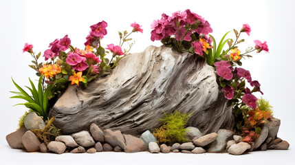 pink flowers growing on a rock. Generative Ai. 