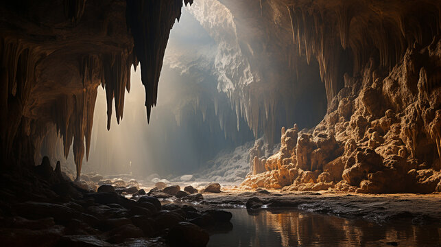 cave with stalactites and stalagmites Generative AI