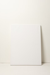 White canvas and copy space leaning against white wall background