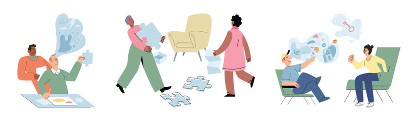 Psychotherapy session with cognitive analysis. Mental health, psychology concept. Mental health improvement, treatment for anxiety neurosis, mental equilibrium. Mental therapy sessions for open mind