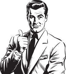 Hand-drawn Retro Man in business suit, Retro comics, American cartoon comic books and pulp novels black vector on a white background, illustration, vector, SVG