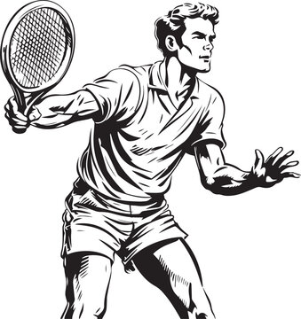 tennis player swinging racket black and white clip art preview