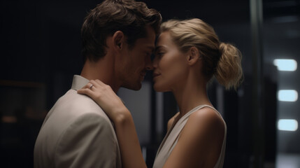 Naklejka premium Man and woman almost kissing each other