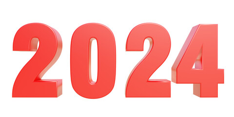 2024 New Year red digits isolated on transparent background. PNG. 3d render