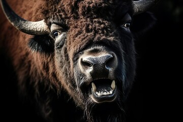 American bison head closeup.