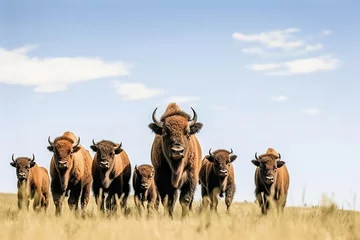 Wall murals Bison American bison herd with baby grazing