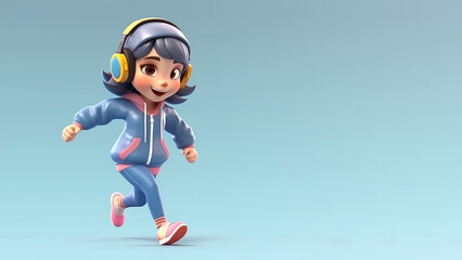 Obraz premium Happy girl wearing headphones is walking enjoying music