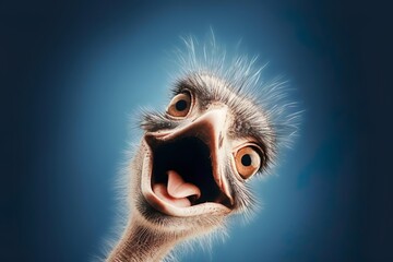 Funny ostrich smiling portrait. - obrazy, fototapety, plakaty