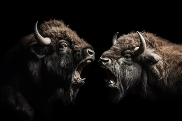 Foto auf Acrylglas Büffel Two american bison fight
