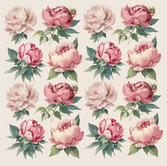 Watercolor  Peony flower , Pattern Vector Images , wedding flower pattern