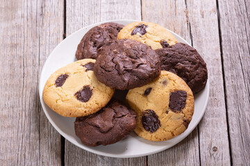 Group of homemade american chocolate cookies