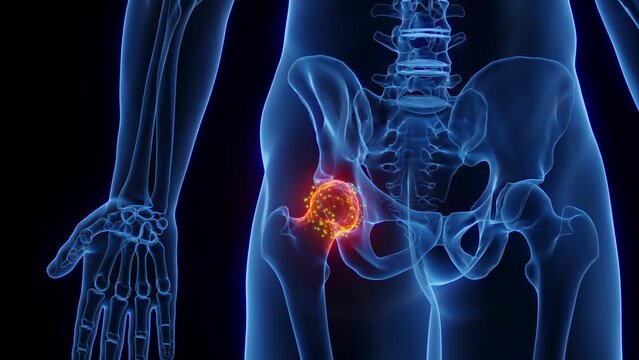 Animation of an inflamed hip undergoing tissue regeneration
