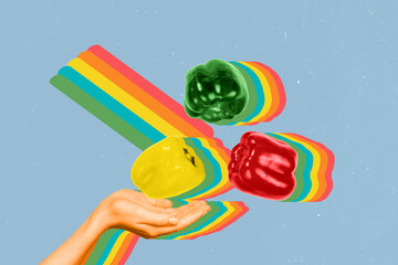Photo artwork minimal template collage colorful illustration rainbow hand holding red green yellow...
