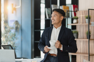 Happy asian businessman, Winner, excited asian person winning, Happy excited Asian man,