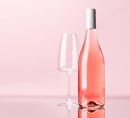 Rose wine bottle and wine glass