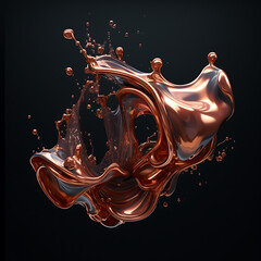 Abstract Shape. Cuprum Fusion: Mesmerizing Liquid Shapes in Copper Hues. Isolated on Black Background.
