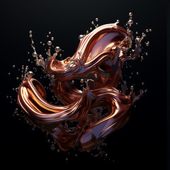 Abstract Shape of Elegant Copper Liquid Splashes. Isolated on Black Background.