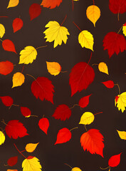 Autumn floral painted background red yellow flat.